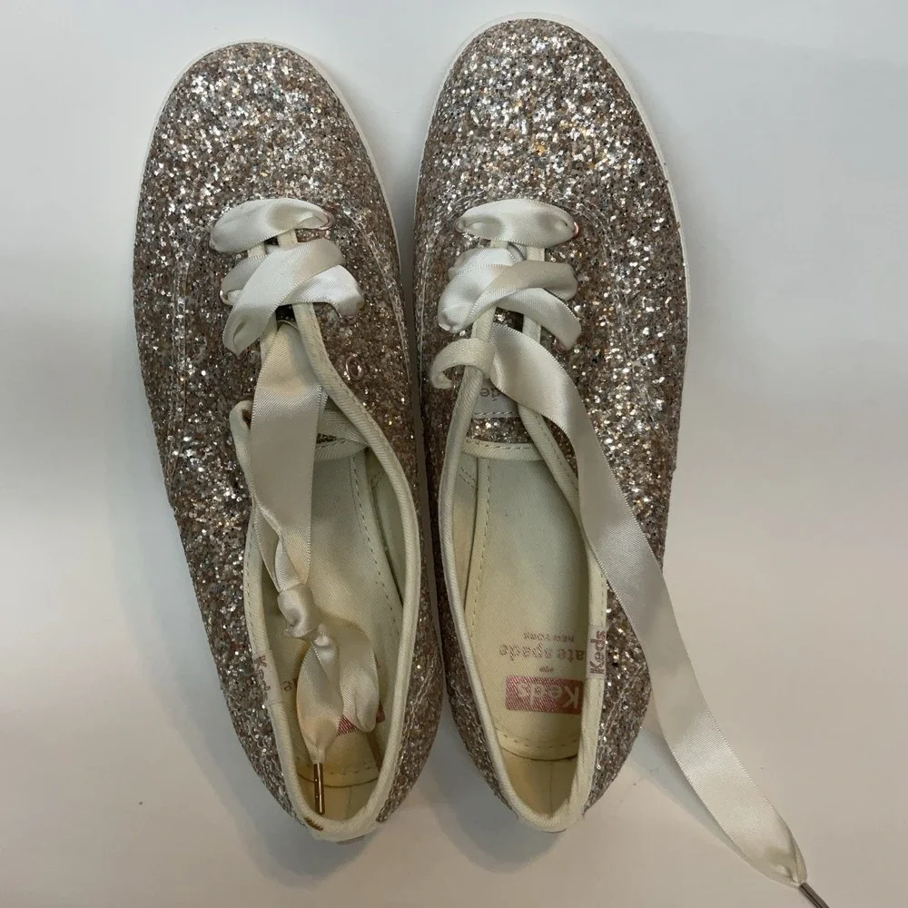 Keds Kate Spade  Shoes Women's 7,5W Platinum Gold Pink  Glitter Sparkly Sneakers